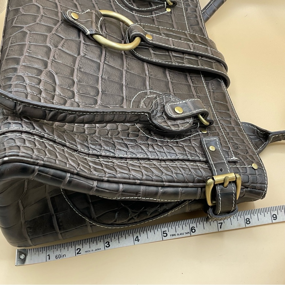 CHARLIE LAPSON Crocodile brown leather embossed shoulder bag. - Picture 7 of 11